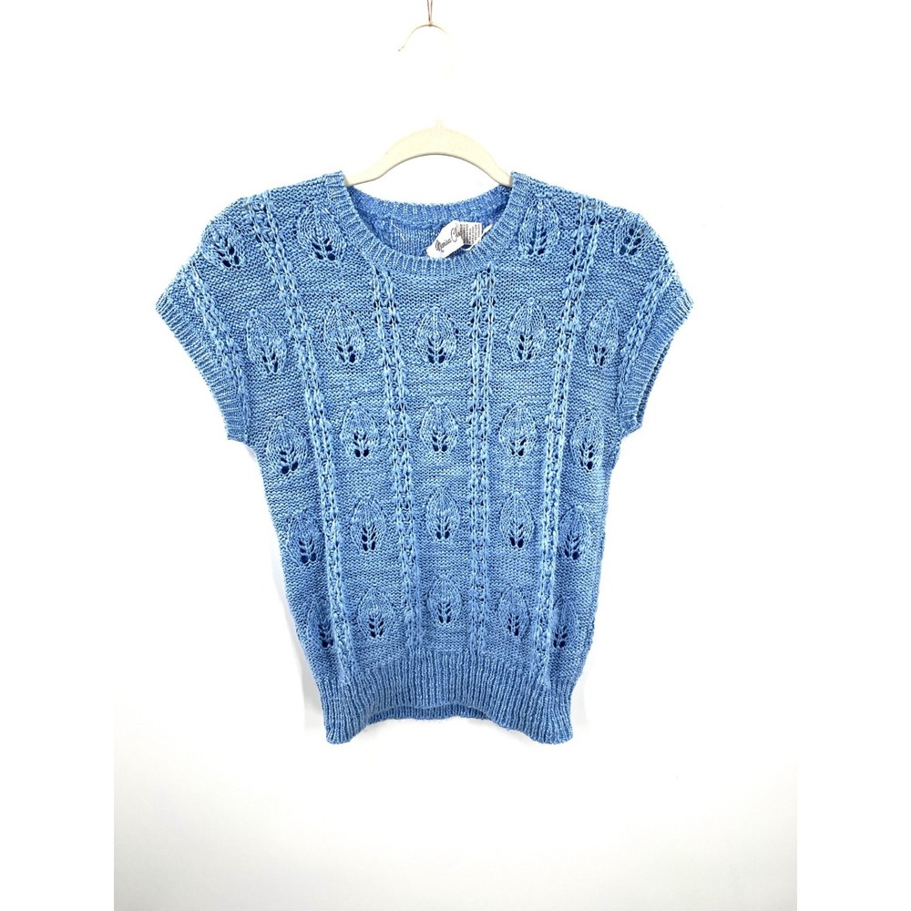 Vintage Marisa Christina blue knit cap short sleeve baby blue‎ cottagecore top S